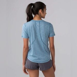 Lululemon Long Distance Short Sleeve Heathered Seascape Blue size 8